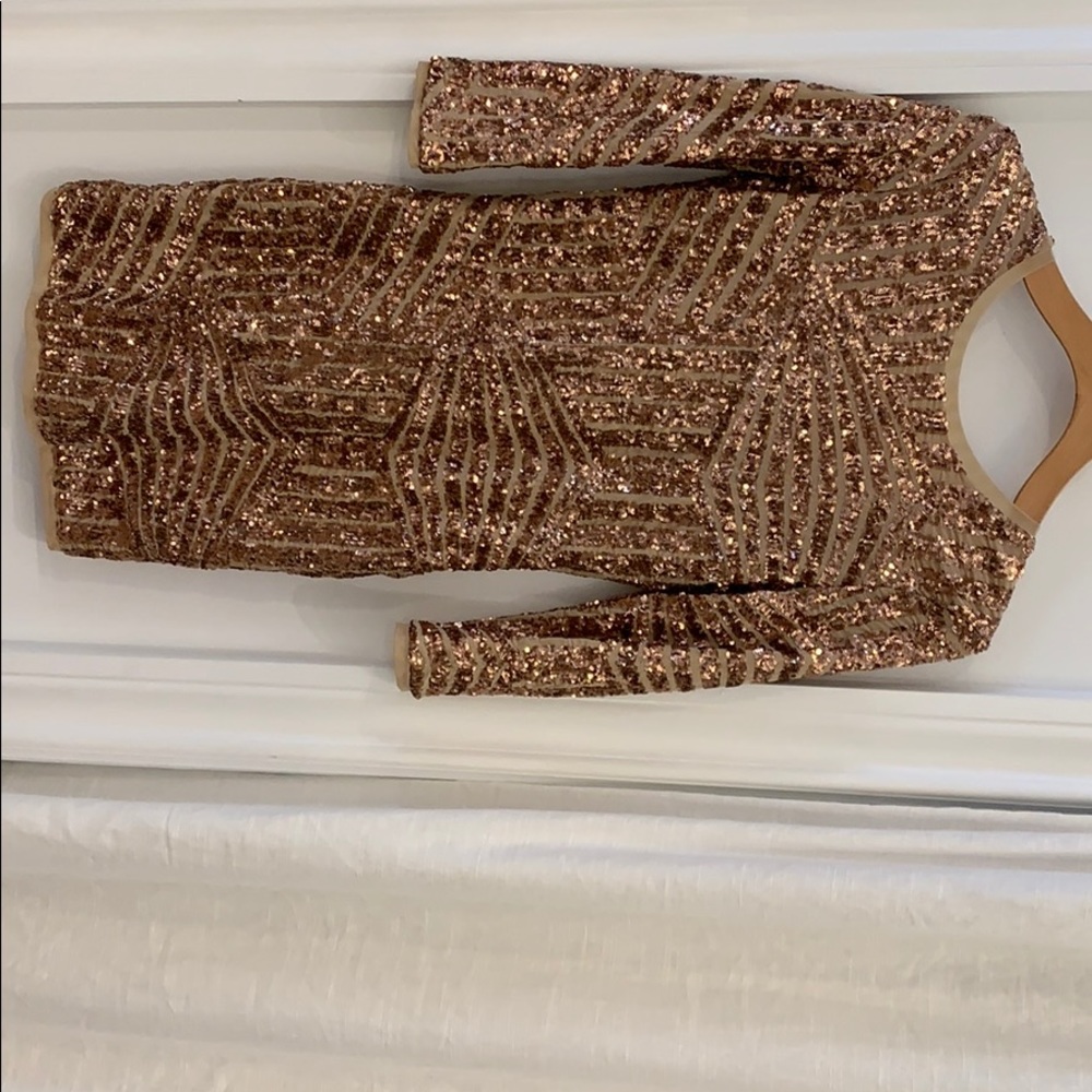 NYE Sparkly bronze lined sequins long sleeve dress